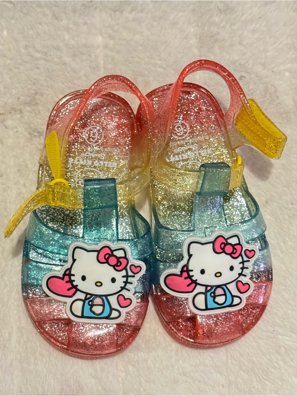 Hello Kitty Rainbow Glitter Jelly Sandals in Pink Yellow Blue